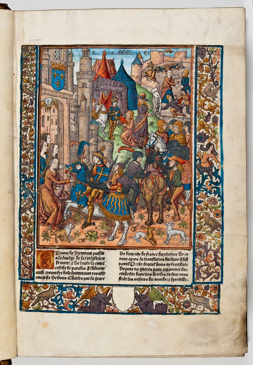 Drukarz Verard przedstawia swoją książkę Karolowi VIII Francji, 1492 (odbitka ręcznie kolorowana) autorstwa Jacques de Besancon