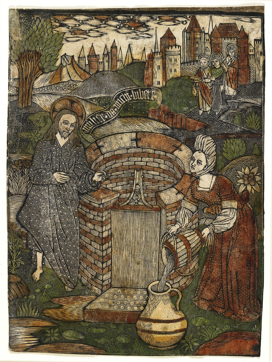 Chrystus i Kobieta z Samarii, ok. 1470 (ręcznie barwiony metal z zielonym, bordowym czerwonym i żółtym) autorstwa Master of Jesus in Bethany Master of Jesus in Bethany
