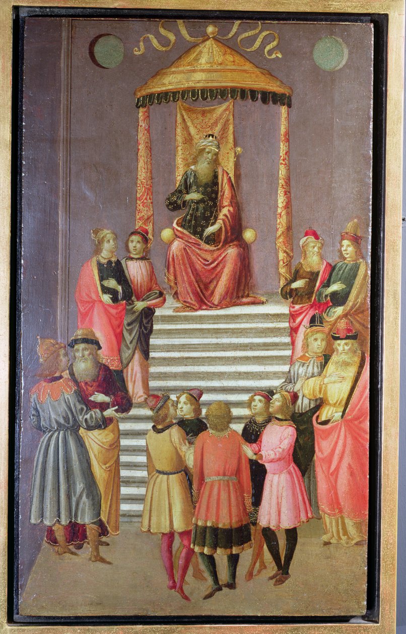 Nabuchodonozor przesłuchuje Daniela i jego Towarzyszy (tempera na panelu) autorstwa Master of Marradi