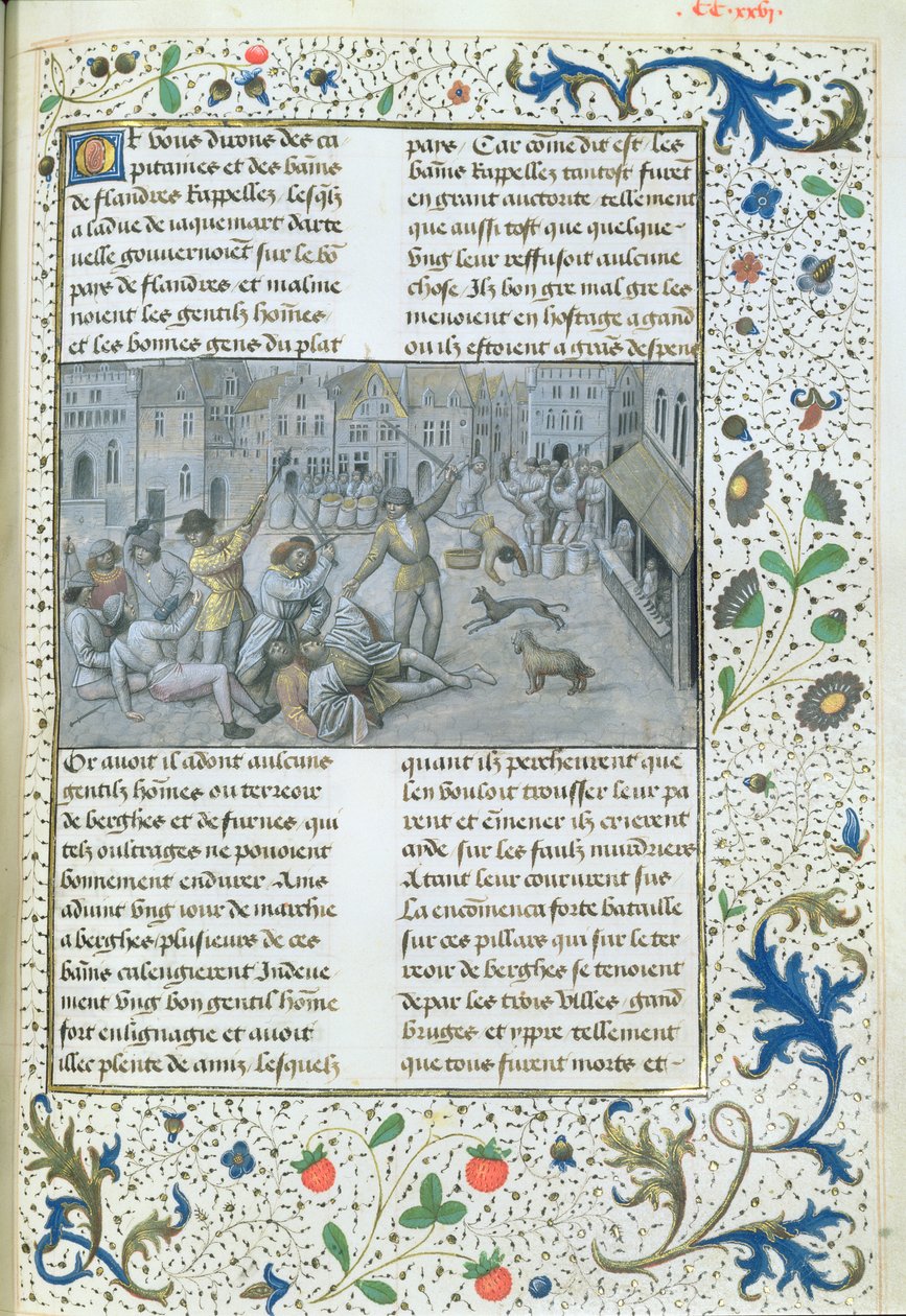 Ms 659 fol.226r Rodzina Artevelde. Walki uliczne w Gandawie, 1477 autorstwa Master of Mary of Burgundy
