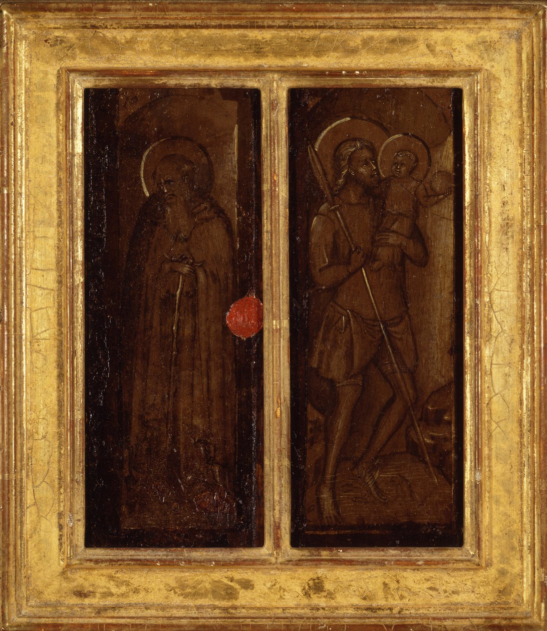 Tył świętych Jakuba, Antoniego Opata, Franciszka i Ansanu, ok. 1385-90 (tempera na panelu) autorstwa Master of Panzano