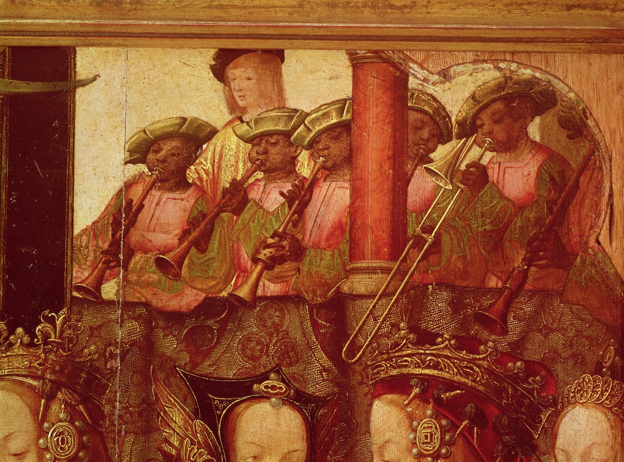 Zaręczyny św. Urszuli i księcia Eteriusa, szczegół czarnych muzyków, ok. 1520 autorstwa Master of Saint Auta