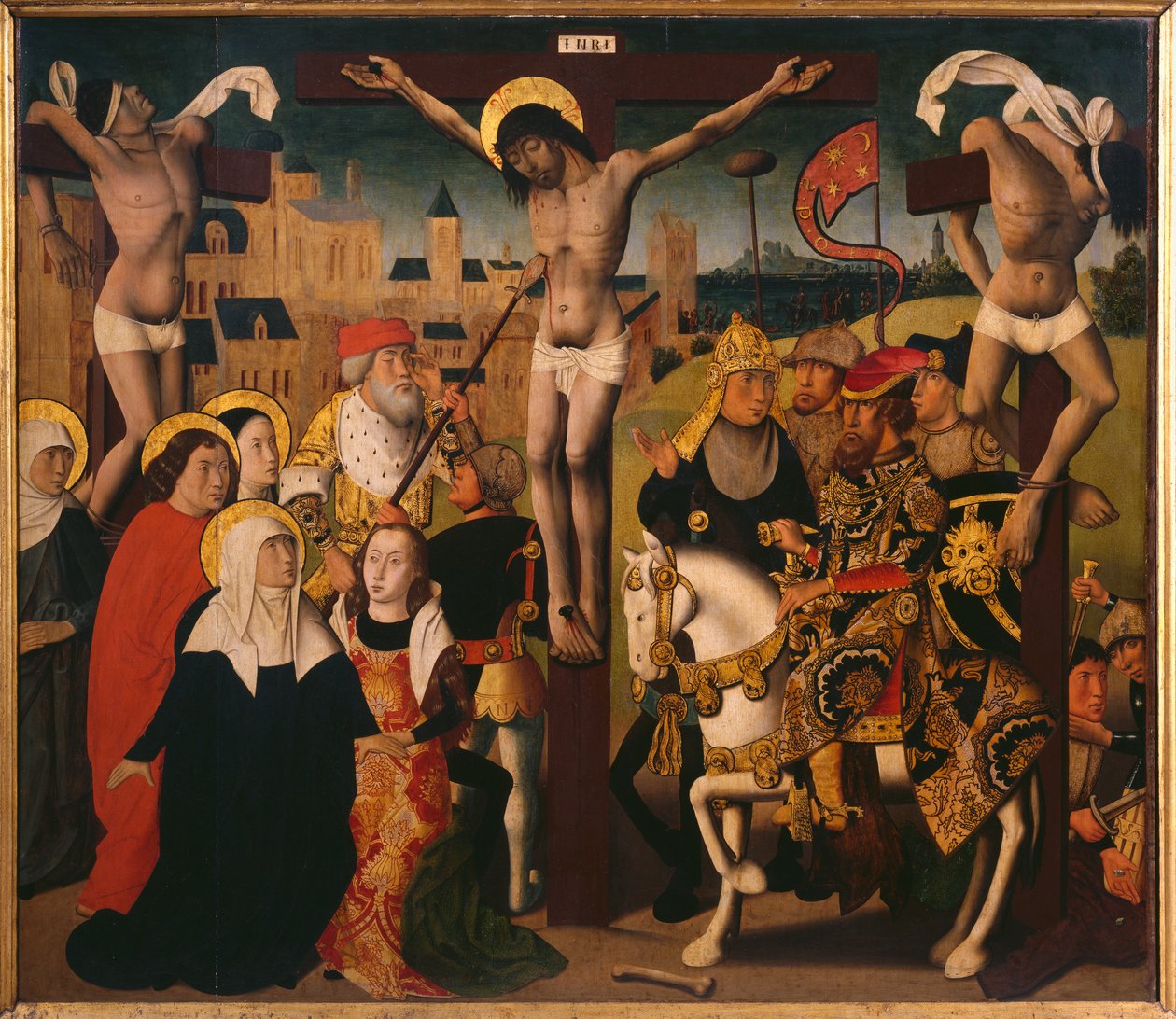 Tryptyk pasyjny, Ukrzyżowanie, panel środkowy (patrz również 345856, 345857, 345858) autorstwa Master of St. Godelieve Legend