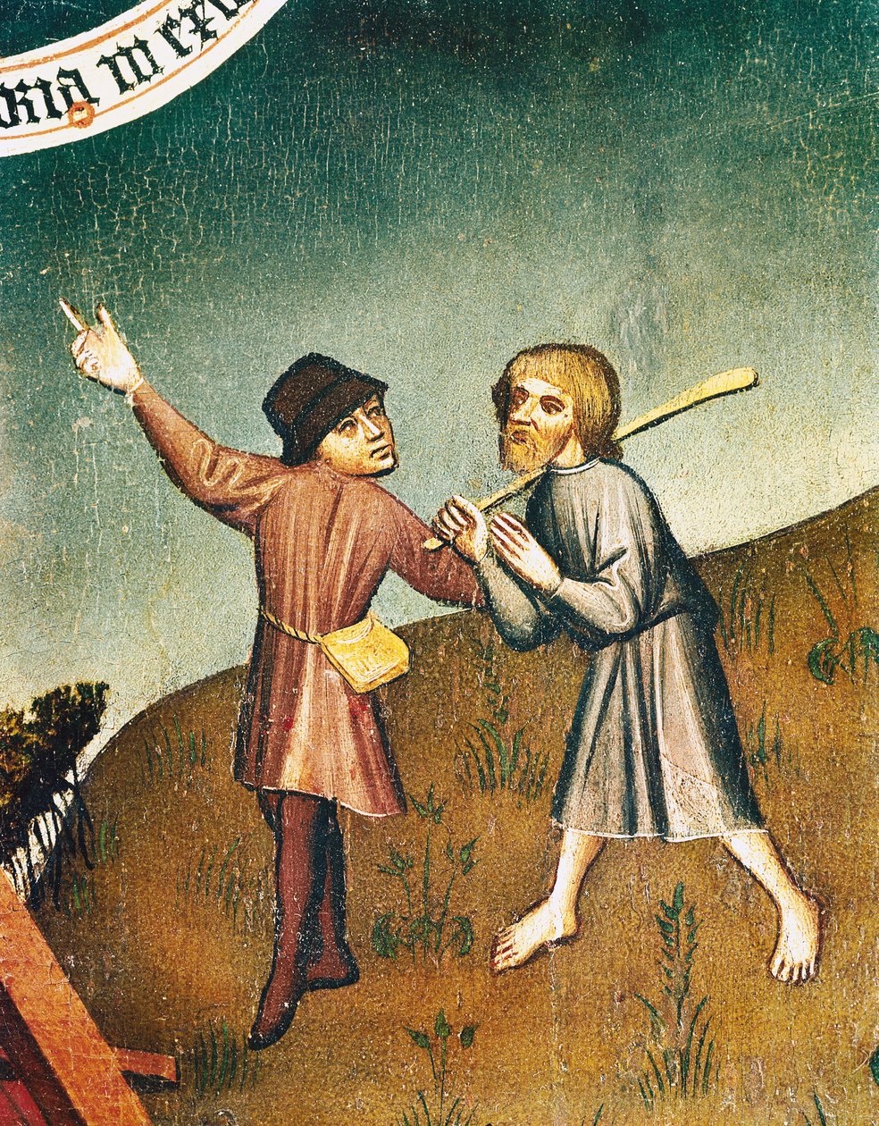 Adoracja Trzech Króli, szczegół Zwiastowania Pasterzom, ok. 1440 autorstwa Master of Zlate Moravce