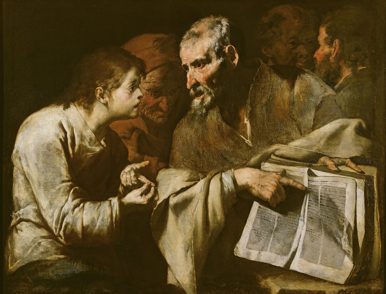 Chrystus spiera się z lekarzami autorstwa Master of the Annunciation to the Shepherds