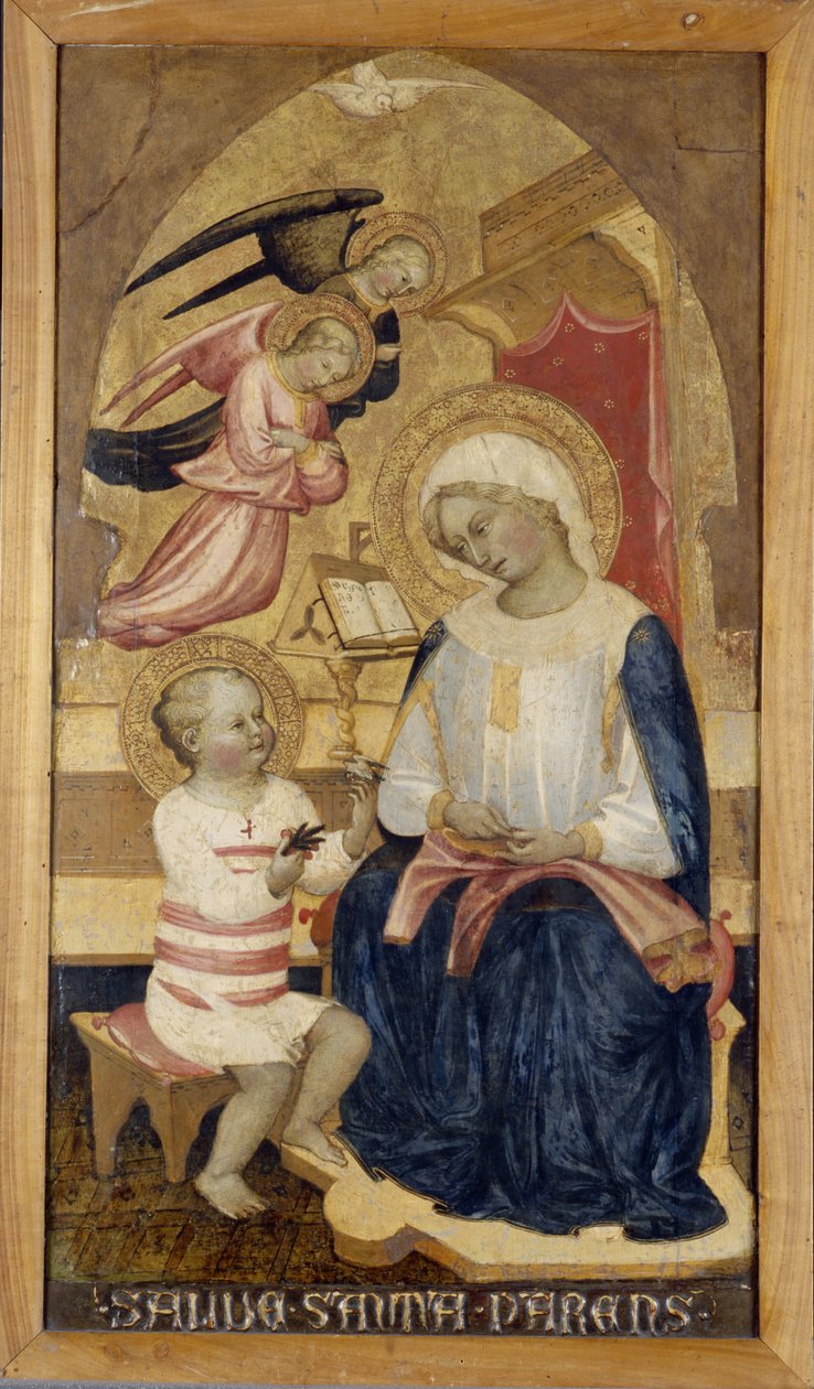 Maryja z Jezusem i dwoma aniołami, ok.1425 (tempera na drewnie) autorstwa Master of the Bambino Vispo