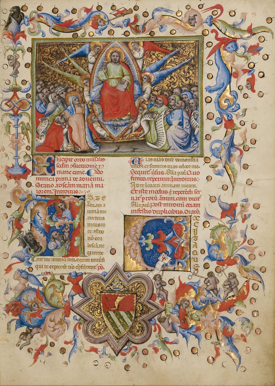 Chrystus w majestacie; Inicjał A: Człowiek wznoszący swoją duszę do Boga autorstwa Master of the Brussels Initials