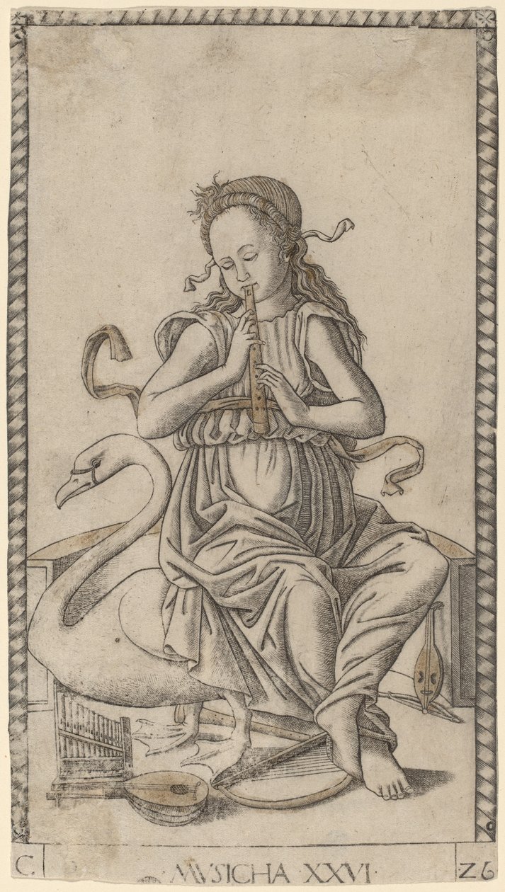 Musicha (muzyka) c.1465 (grafika ze złoceniem) autorstwa Master of the E Series Tarocchi