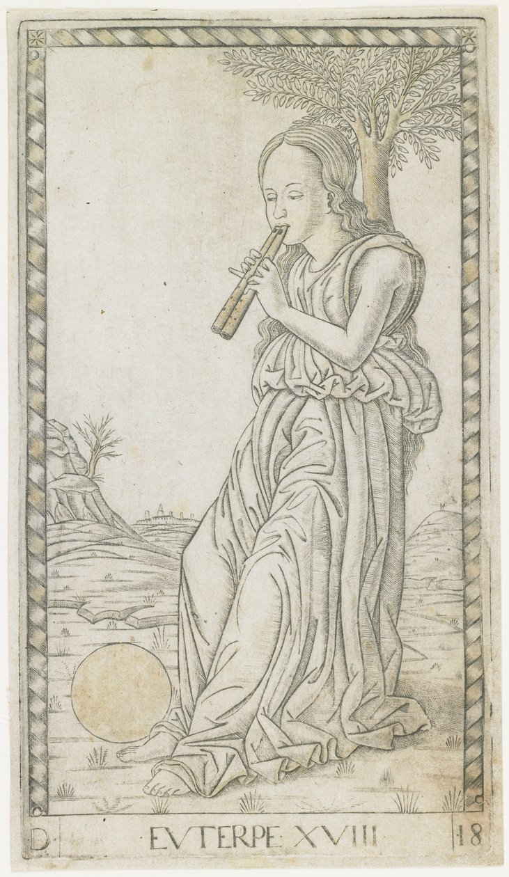 Euterpe, c.1465 (rycina podwyższona złotem) autorstwa Master of the E Series Tarocchi Master of the E Series Tarocchi