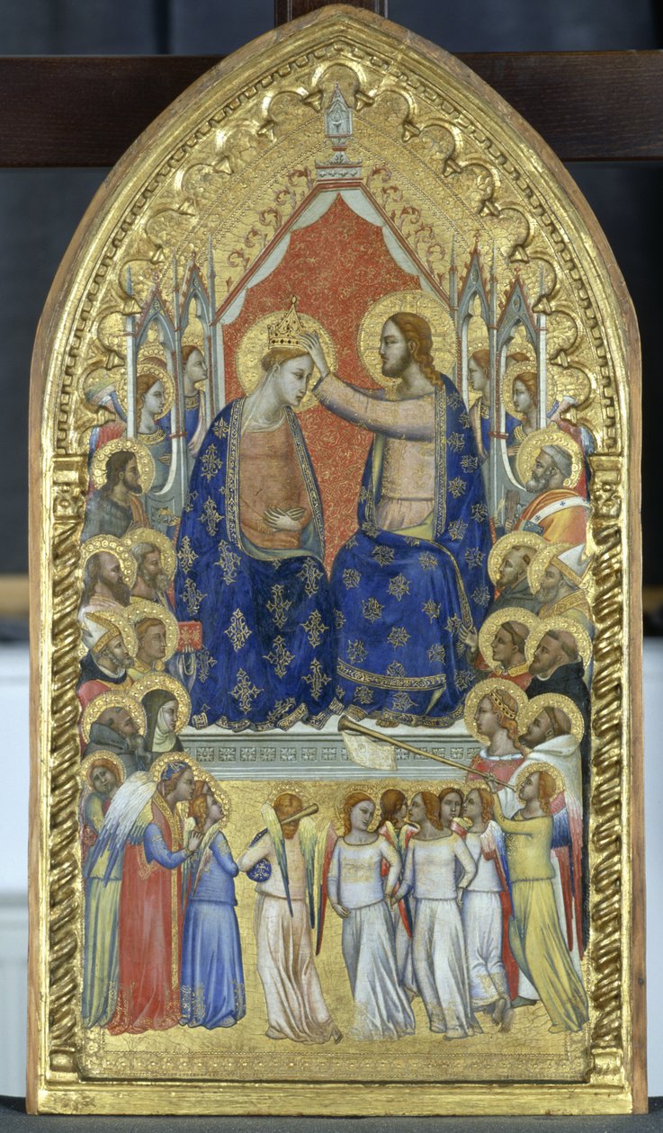 Koronacja Matki Boskiej z aniołami i świętymi, ok. 1360 (tempera na drewnie topoli) autorstwa Master of the Fabriano Altarpiece attr. to Master of the Fabriano Altarpiece attr. to