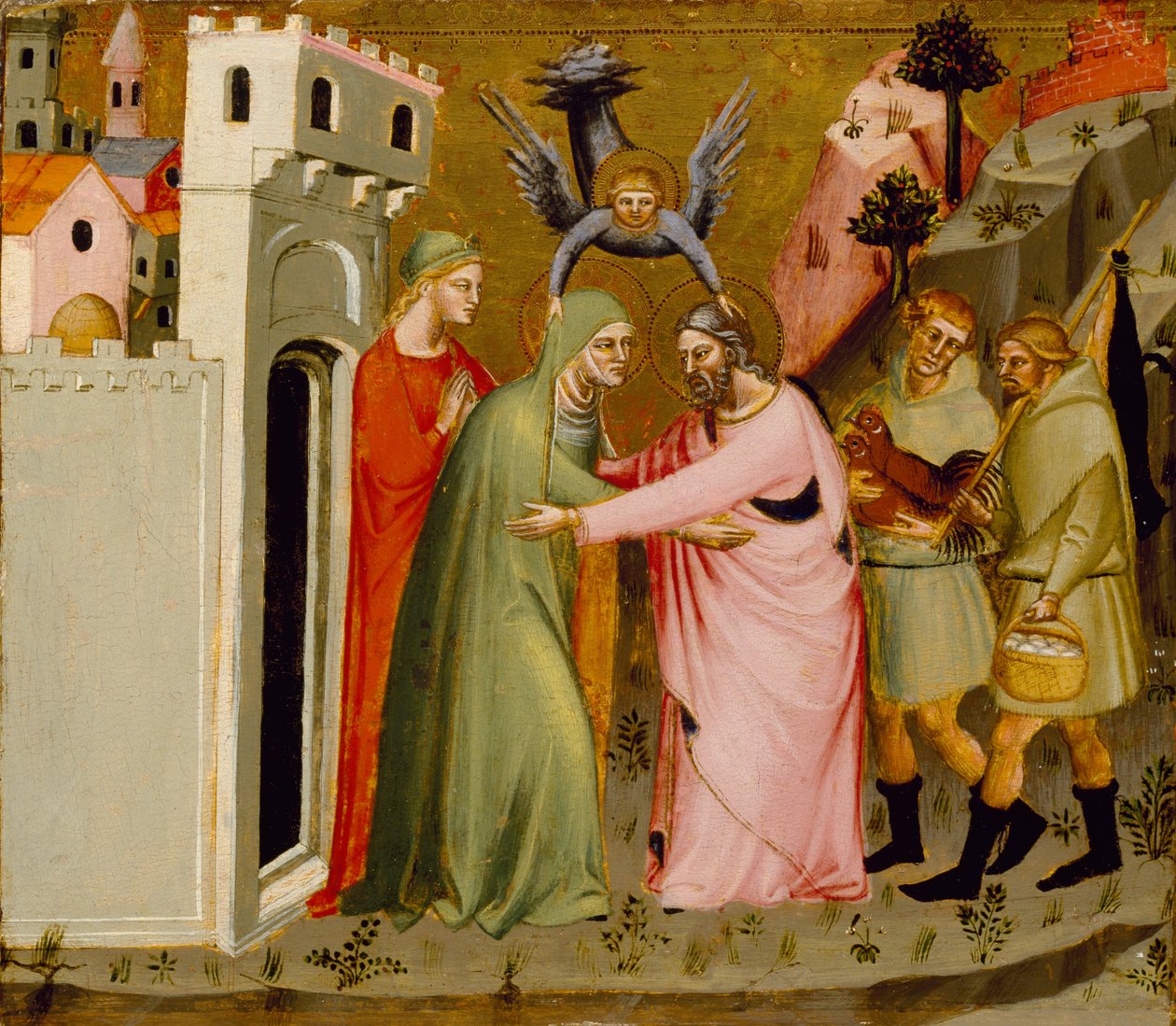 Spotkanie Anny i Joachima przy Złotej Bramie, ok. 1370-90 (tempera i złoty płatek na desce) autorstwa Master of the Golden Gate Master of the Golden Gate