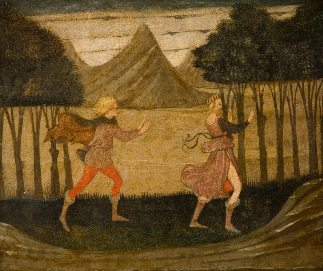 Daphne ścigana przez Apolla (tempera na panelu) (patrz także 90393) autorstwa Master of the Judgement of Paris