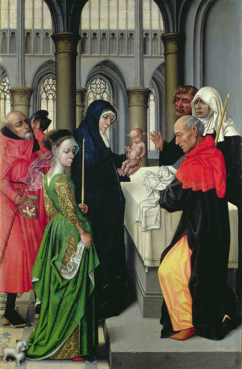 Ofiarowanie w Świątyni, lewy panel dyptyku autorstwa Master of the Legend of St. Catherine