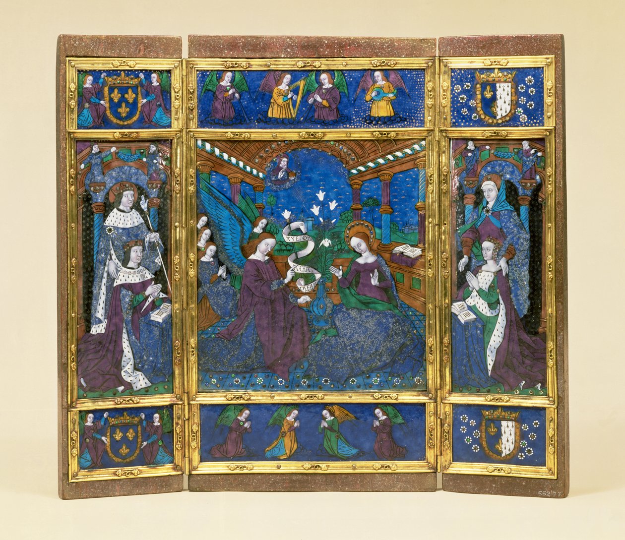 Tryptyk Ludwika XII (1462-1515) i Anny de Bretagne (1477-1514) ze sceną Zwiastowania pomiędzy (emalia na desce) autorstwa Master of the Louis XII Triptych