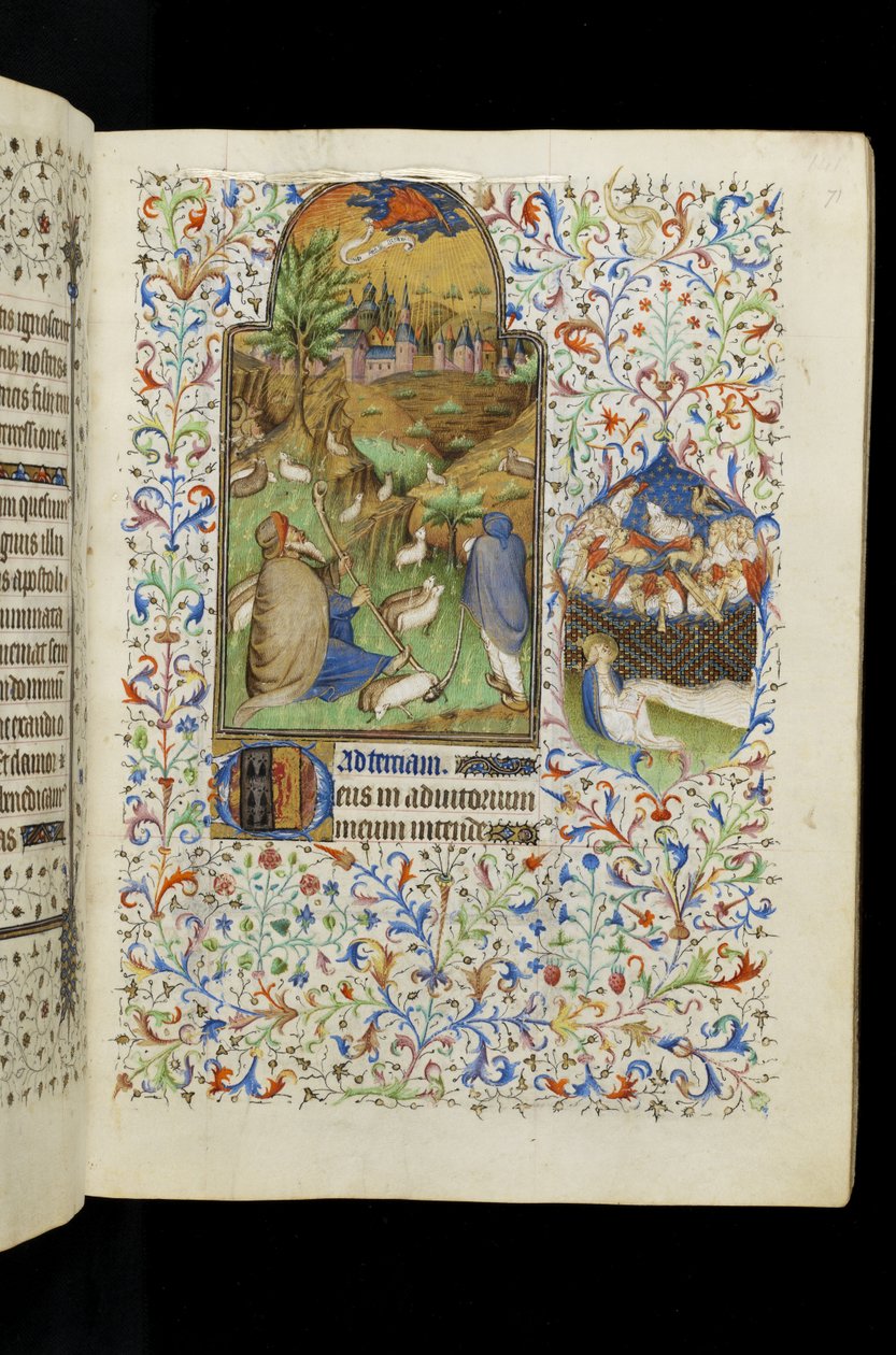 MS 62 f.71r Tierce of the Virgin: Anioł ukazujący się pasterzom, z Księgi Godzin autorstwa Master of the Rohan Hours