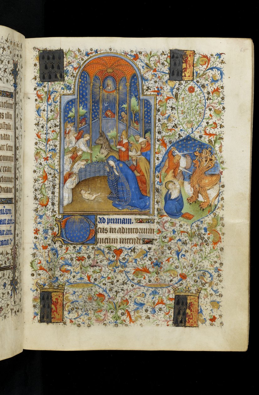 Ms 62 f.65r Dziewica i Józef adorują Dzieciątko Chrystus, z Księgi Godzin, c.1418 autorstwa Master of the Rohan Hours