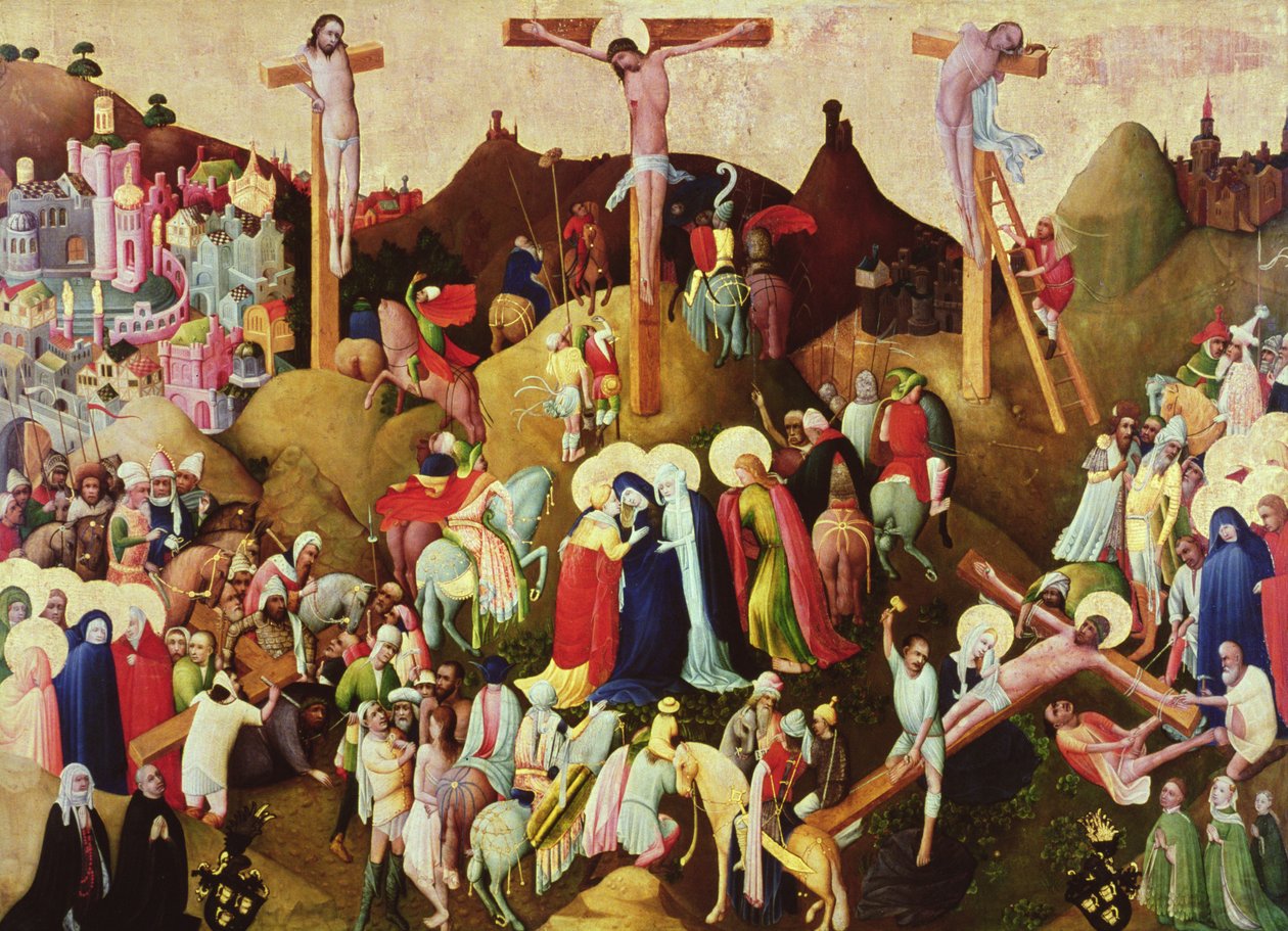 Kalwaria, podarowana kościołowi św. Kolumba przez rodzinę Wasservassów, ok.1420-30 (panel) autorstwa Master of the Wasservass Calvary