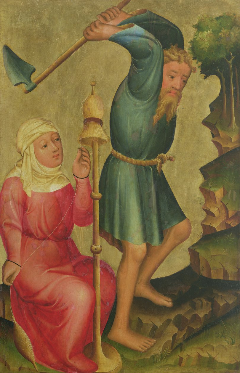Adam i Ewa przy pracy, fragment z Ołtarza Grabowa, 1379-83 (tempera na desce) autorstwa Master Bertram of Minden