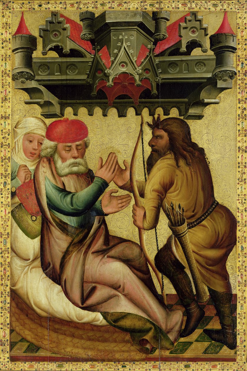 Izaak i Ezaw z Ołtarza Głównego św. Piotra w Hamburgu, Ołtarz Grabarza, 1383 (tempera na płycie) autorstwa Master Bertram of Minden