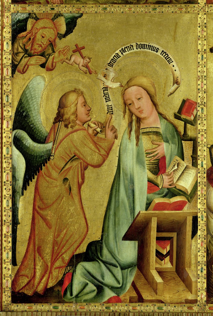 Zwiastowanie z ołtarza głównego św. Piotra w Hamburgu, Ołtarz Grabowera, 1383 (tempera na desce) autorstwa Master Bertram of Minden