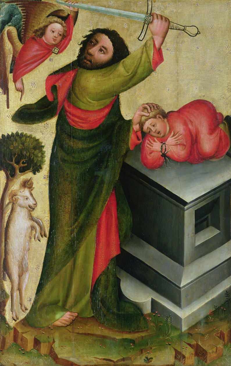 Ofiara Izaaka z Wielkiego Ołtarza Świętego Piotra w Hamburgu, Ołtarz Grabowera, 1383 (tempera na desce) autorstwa Master Bertram of Minden