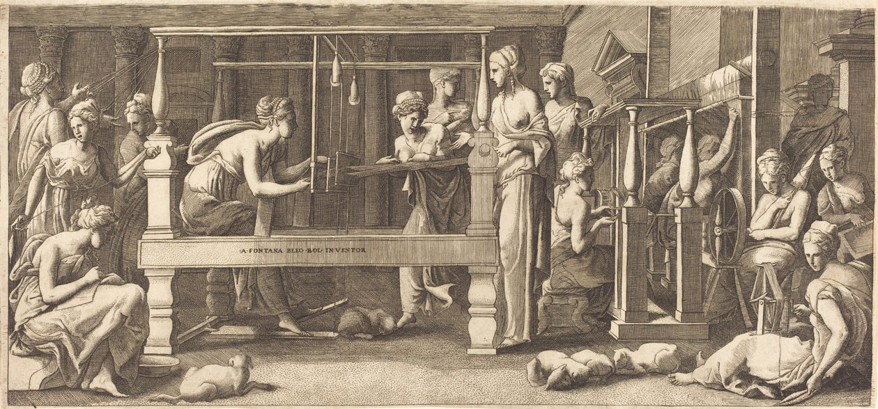 Penelope i jej pokojówki tkactwo autorstwa Master FG, after Francesco Primaticcio