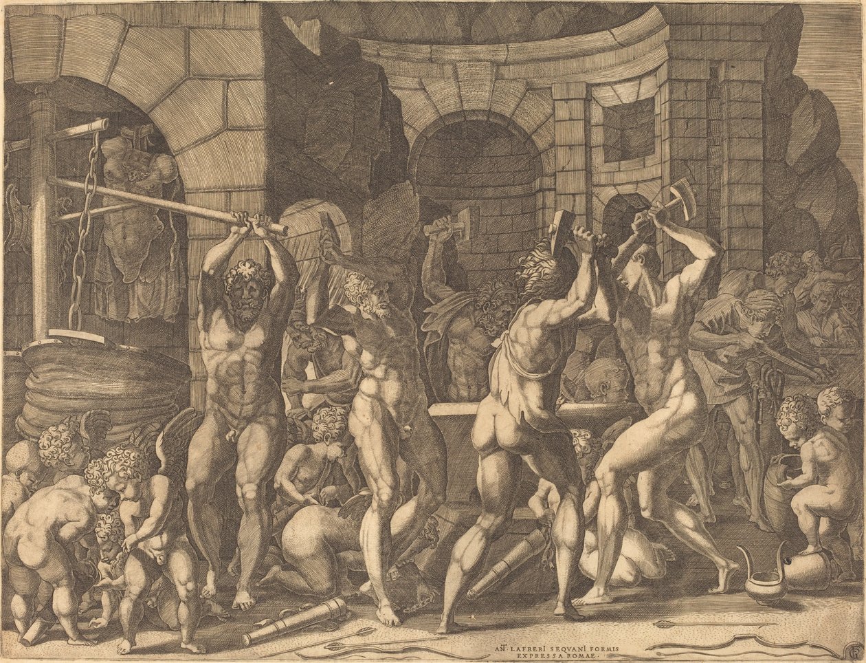 Wulkan i cyklopowie wykuwają strzały autorstwa Master FG, after Francesco Primaticcio
