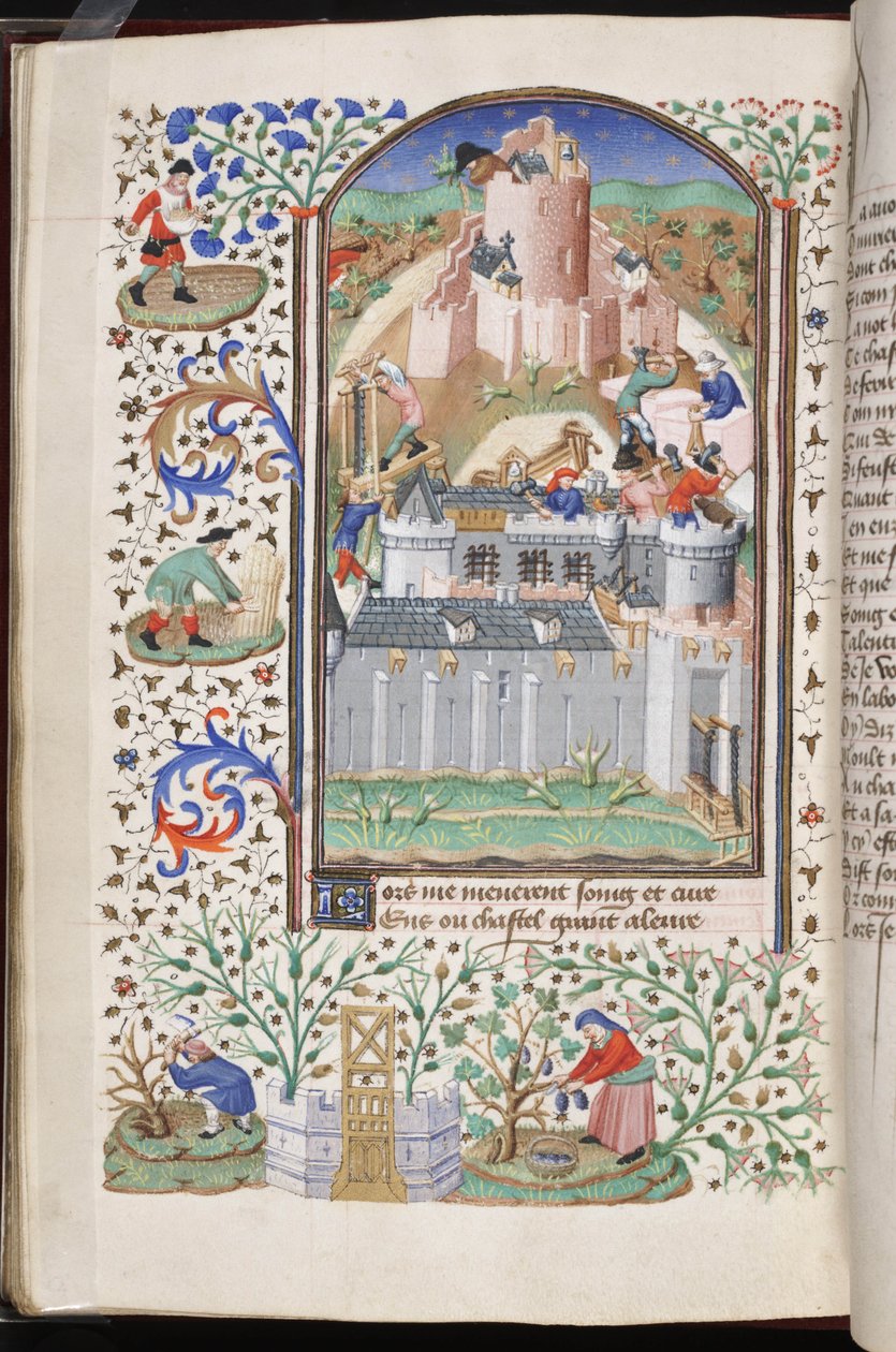 Zamek Pracy, z „La voie de Povreté ou de Richesse” (Droga ubóstwa lub bogactwa) Jacques Bruyant, c.1430-40 (welum) autorstwa Master Fastolf