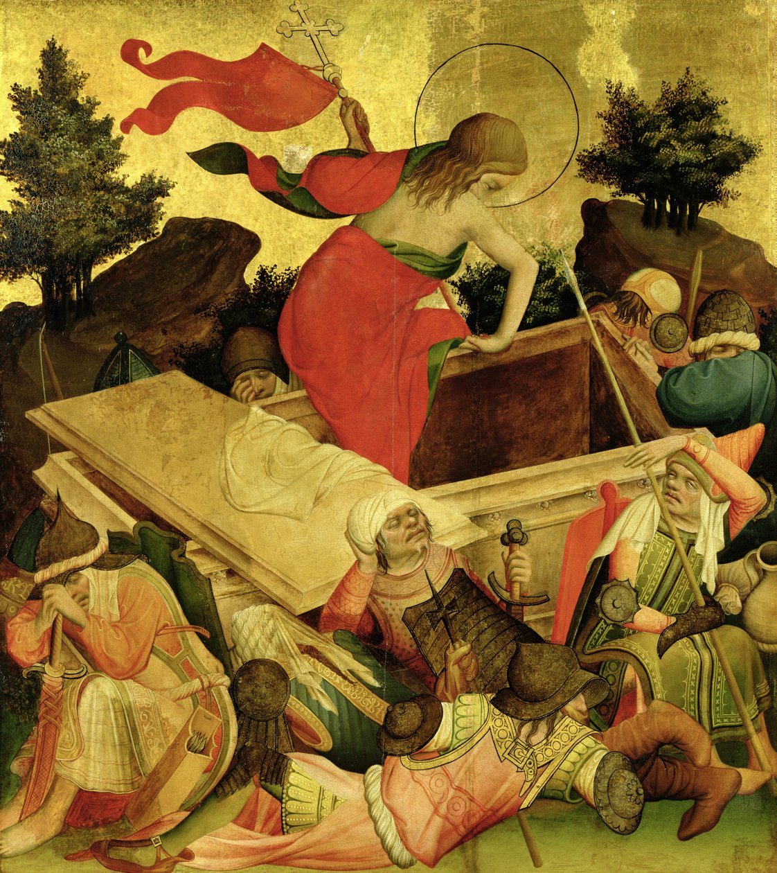 Zmartwychwstanie, tablica z ołtarza św. Tomasza z kościoła św. Jana w Hamburgu, rozpoczęta w 1424 (tempera und olej na tablicy) autorstwa Master Francke