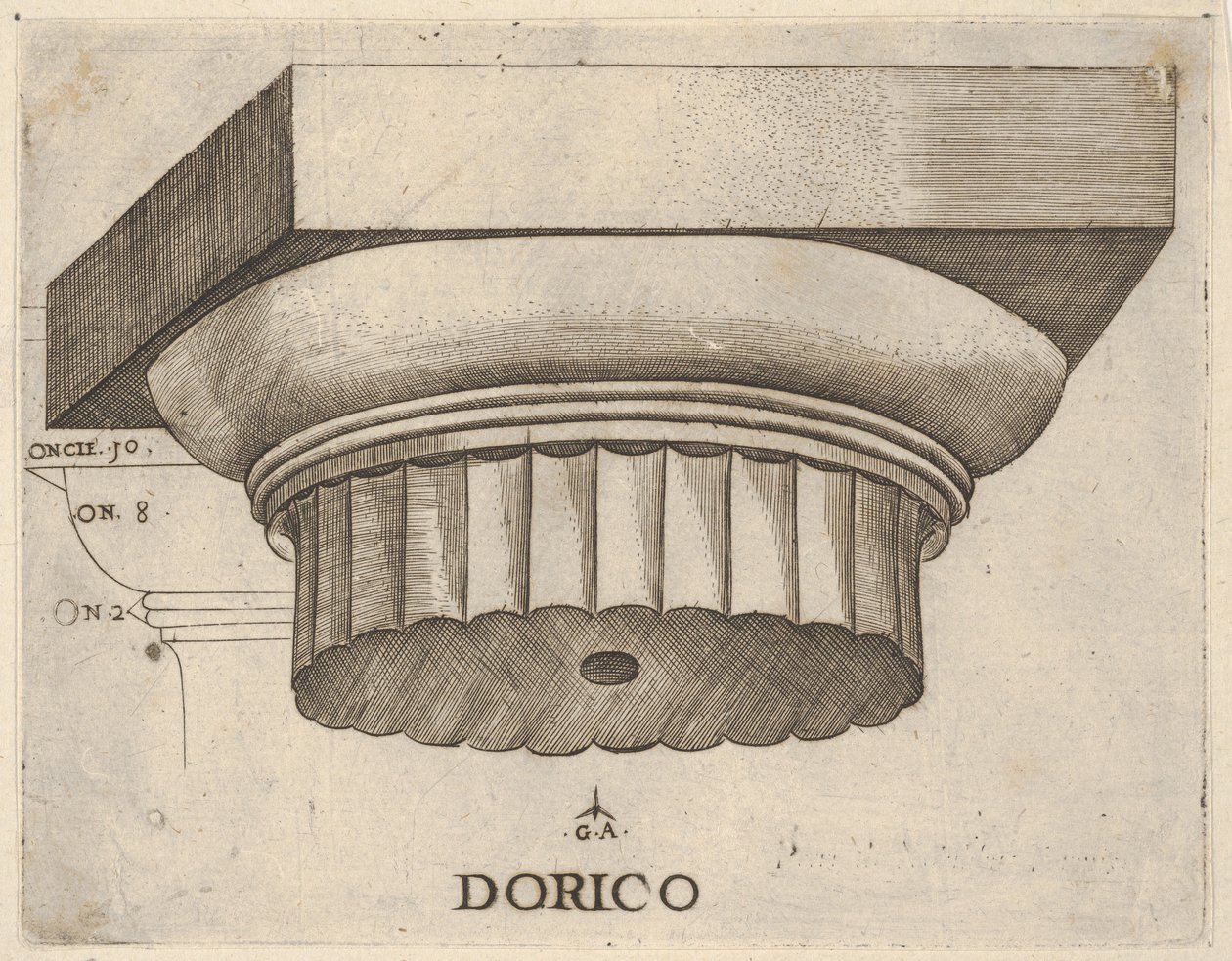 Kapitał dorycki z pomiarami, ca. 1537. autorstwa Master GA