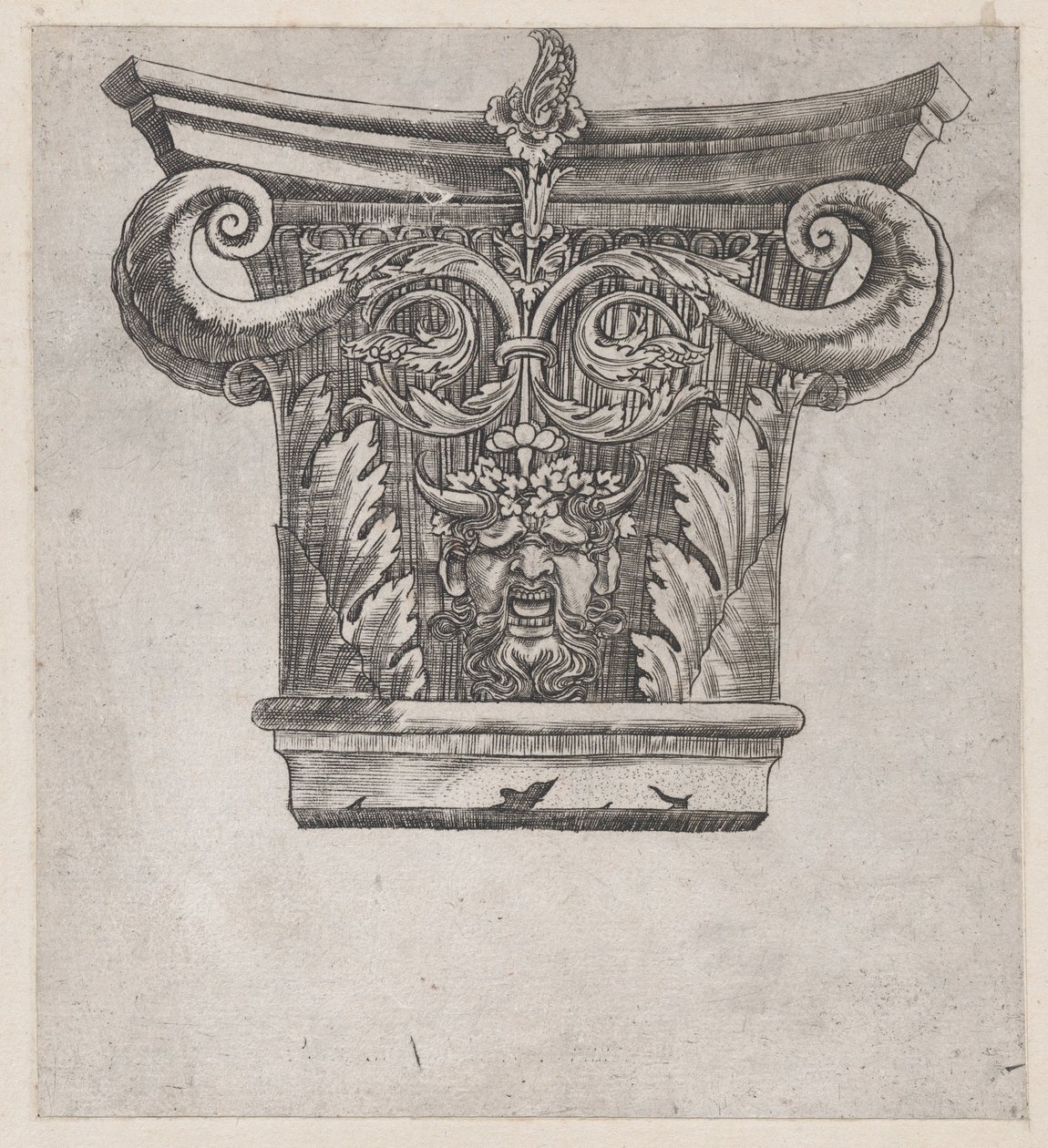 Lustro rzymskiej świetności: Stolica ze zwojami peapodów i głową satyra, ok. 1900 r. 1537., ca. 1537 autorstwa Master GA