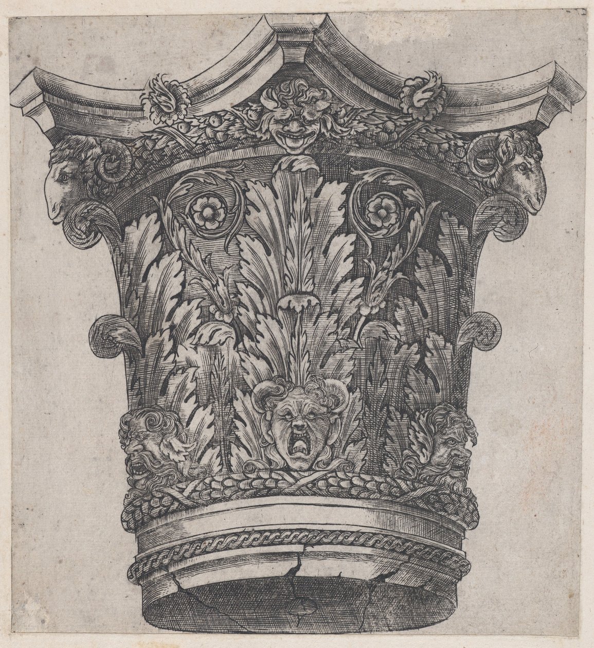 Lustro rzymskiej wspaniałości: Stolica z głowami baranów i maskami, ca. 1537, ok. 1537 1537 autorstwa Master GA