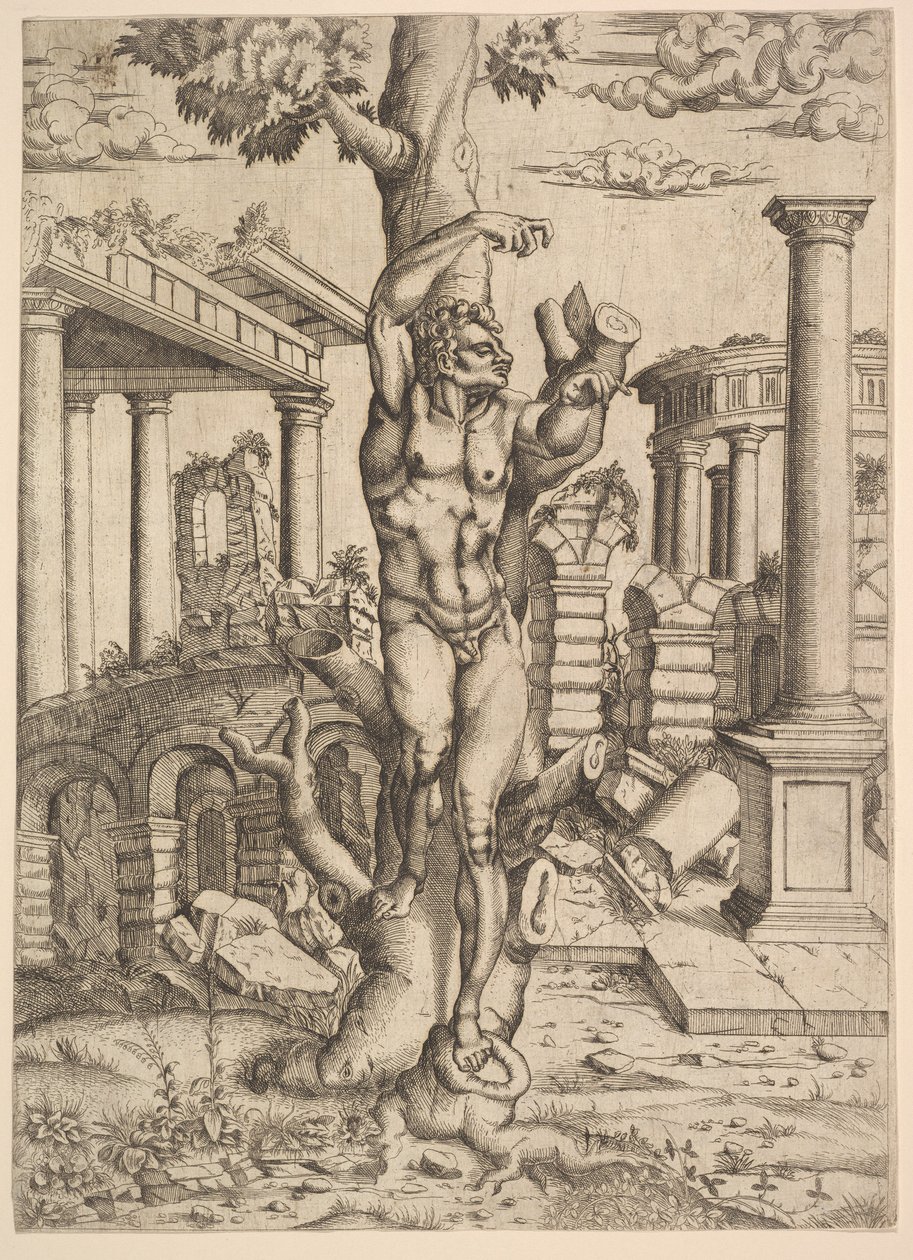 Człowiek przy drzewie, ok. godz. 1543-44. autorstwa Master IQV
