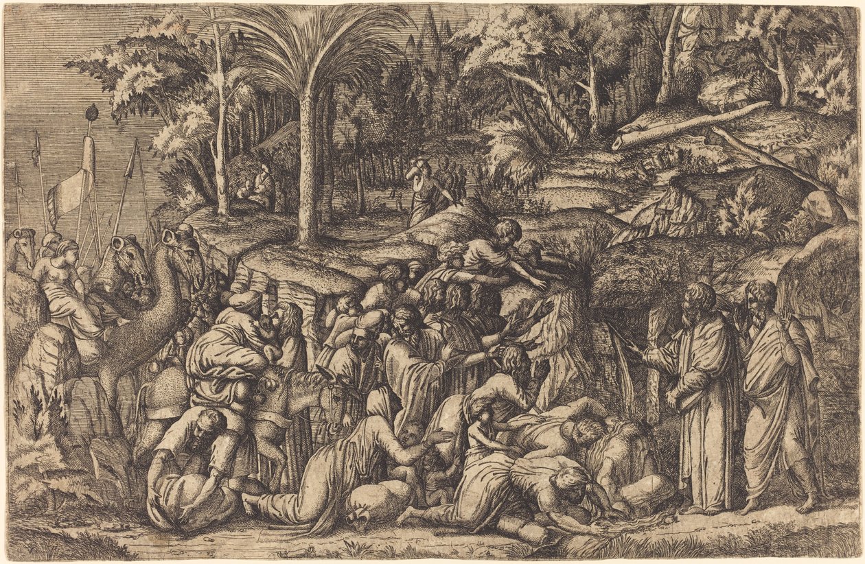 Mojżesz uderzający w skałę autorstwa Master IV after Francesco Primaticcio