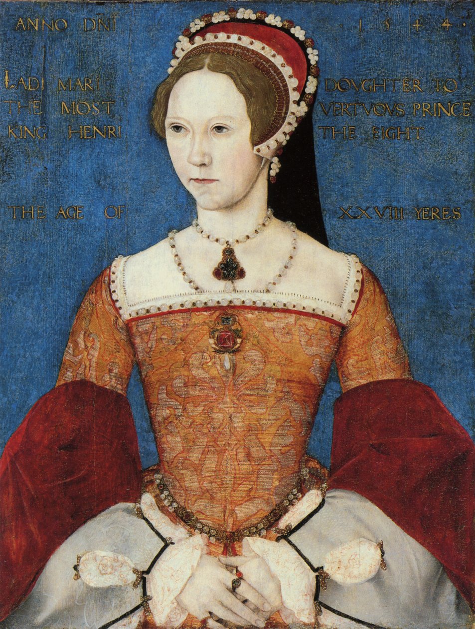 Portret Marii I lub Marii Tudor (1516-58), córki Henryka VIII, w wieku 28, 1544 (panel) autorstwa Master John