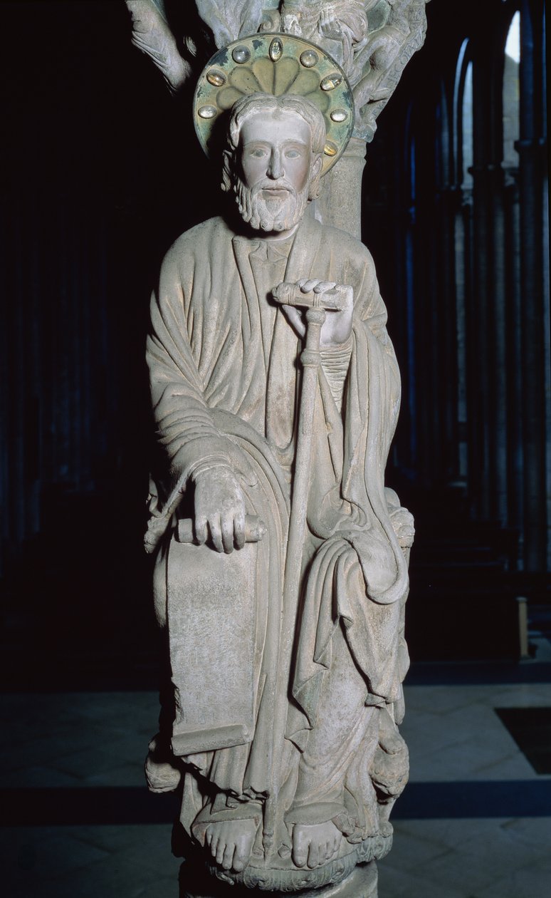 Jakuba, kamień z XII w., Portico de la Gloria, przedstawiający św. autorstwa Master Mateo