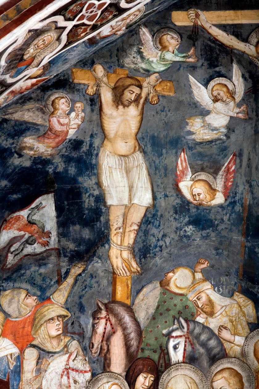 Skruszony złodziej krzyżuje się z Jezusem, jego duszę obejmuje anioł Reprezentacja dobrego łotra, zwanego też św. Dyzmą autorstwa Master Trecentesco of Sacro Speco School
