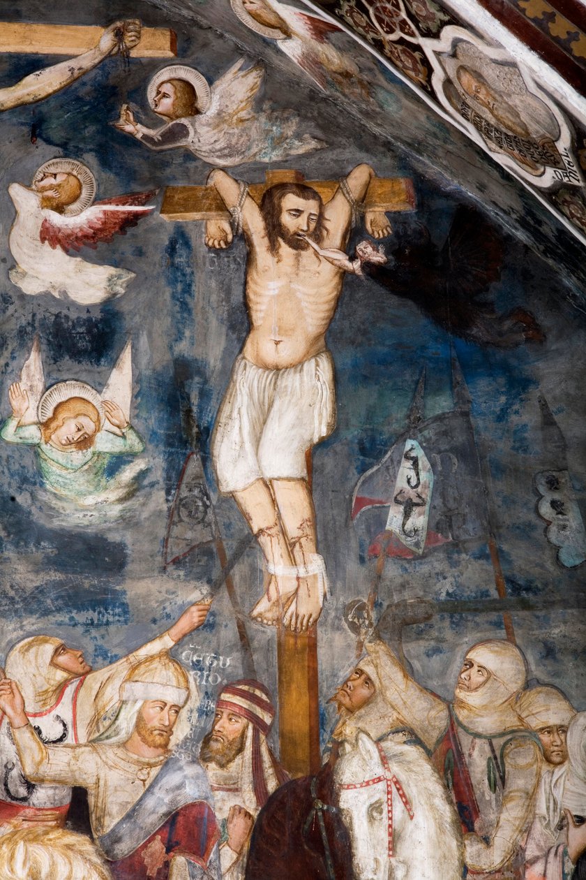 Niepokutowany złodziej krzyżuje się z Jezusem, jego duszę wyrywa z ust demon. Reprezentacja złego złodzieja nazywa Gesmas lub Gestas. Fresk autorstwa mistrza Sacro Speco. 14 wiek. Kościół Superior. Klasztor św Benedetto (Sacro Spec autorstwa Master Trecentesco of Sacro Speco School