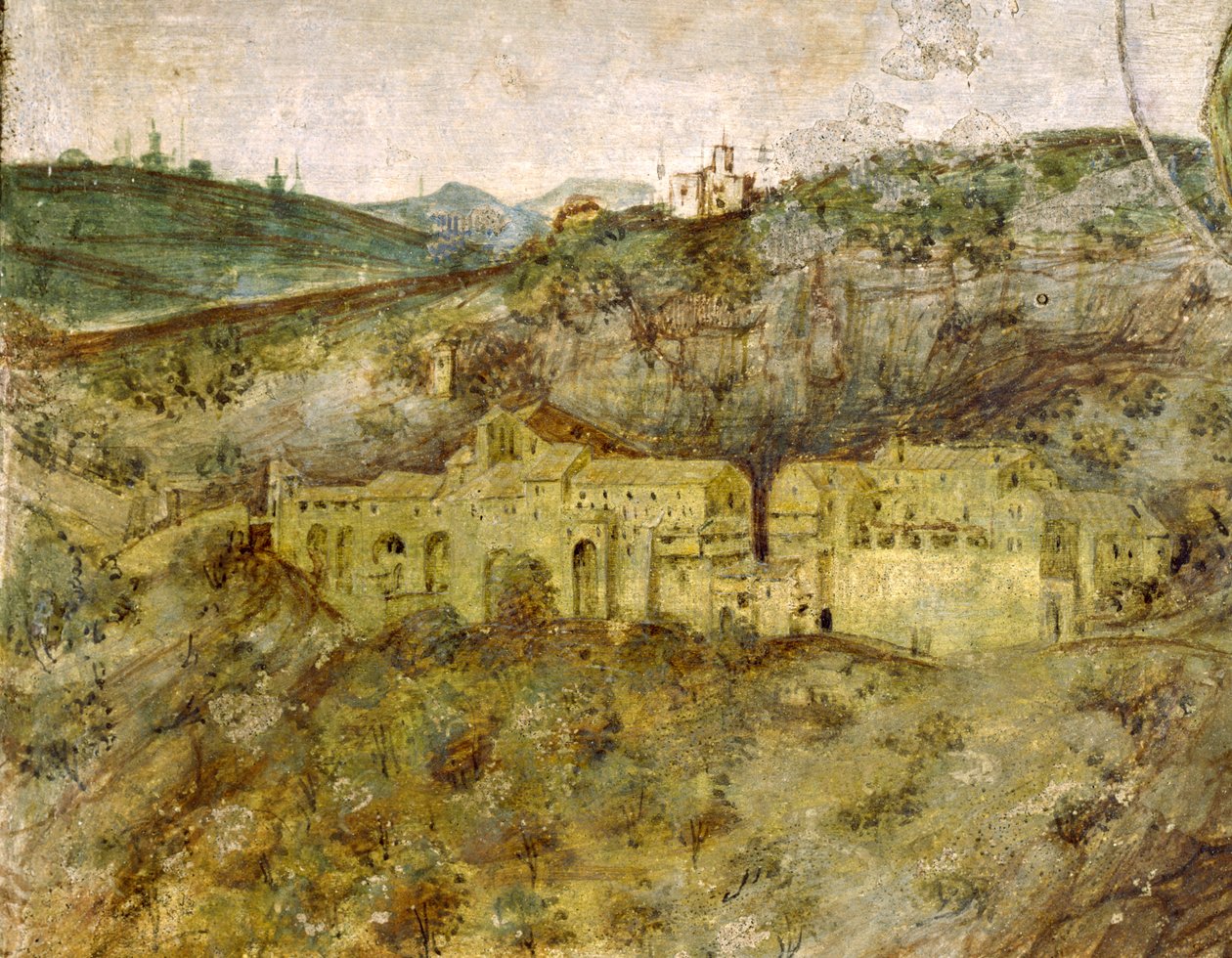 Widok klasztoru autorstwa Master Trecentesco of Sacro Speco School