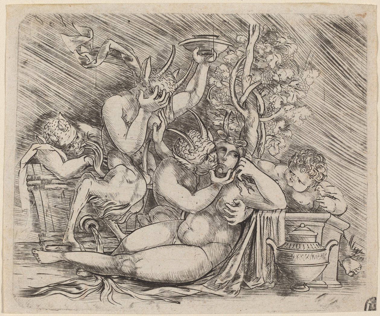 Scena bachanalijska z satyrami i maenad autorstwa Master of 1515