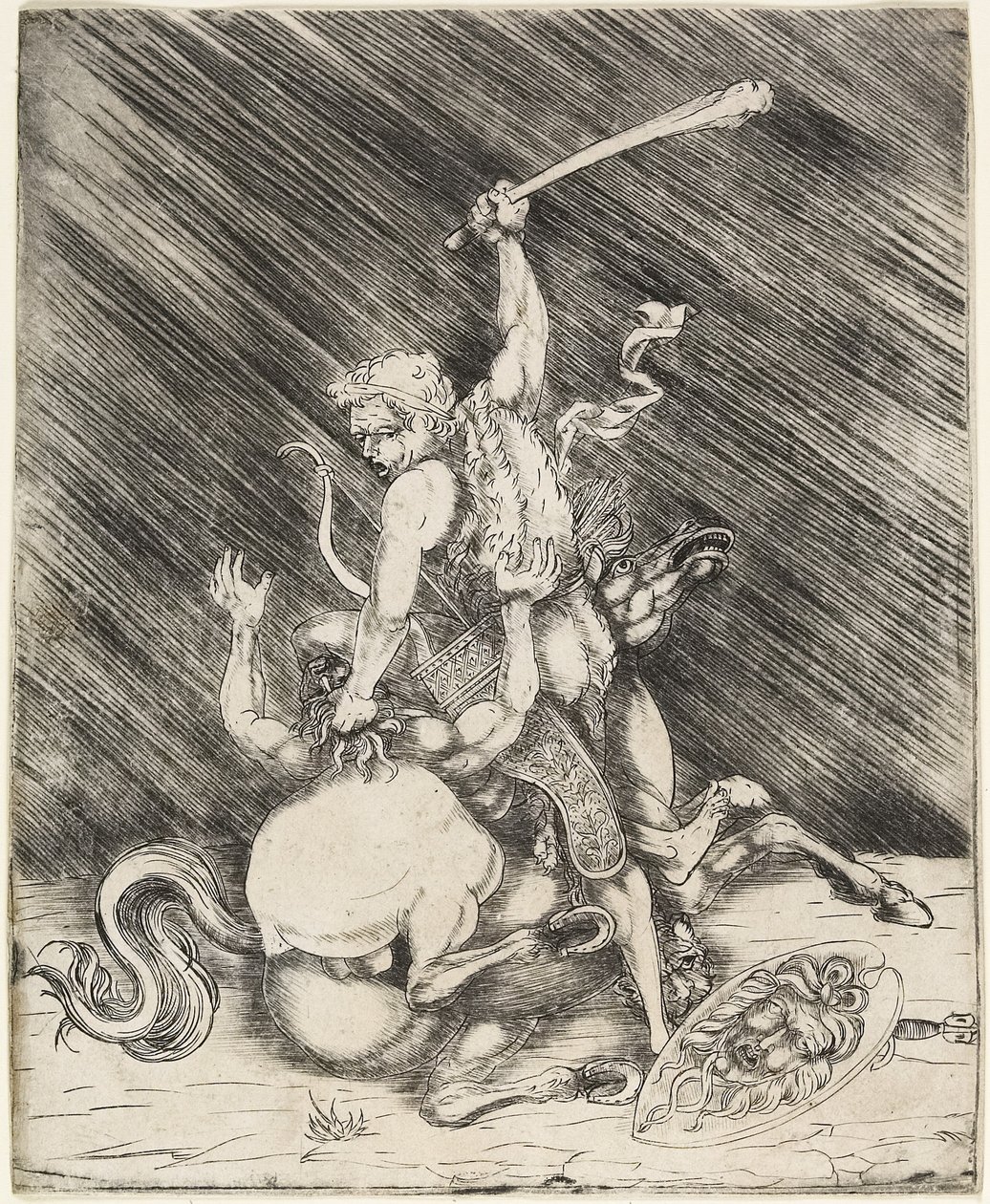 Hercules i Cacus, ok. 1505-1520 (trawienie suche igłowe) autorstwa Master of 1515