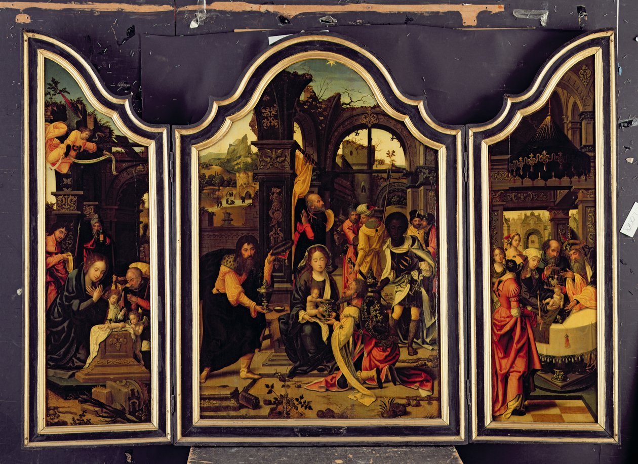 Tryptyk; Adoracja Trzech Króli; Narodzenia i Ofiarowania w Świątyni; Zwiastowanie autorstwa Master of 1518