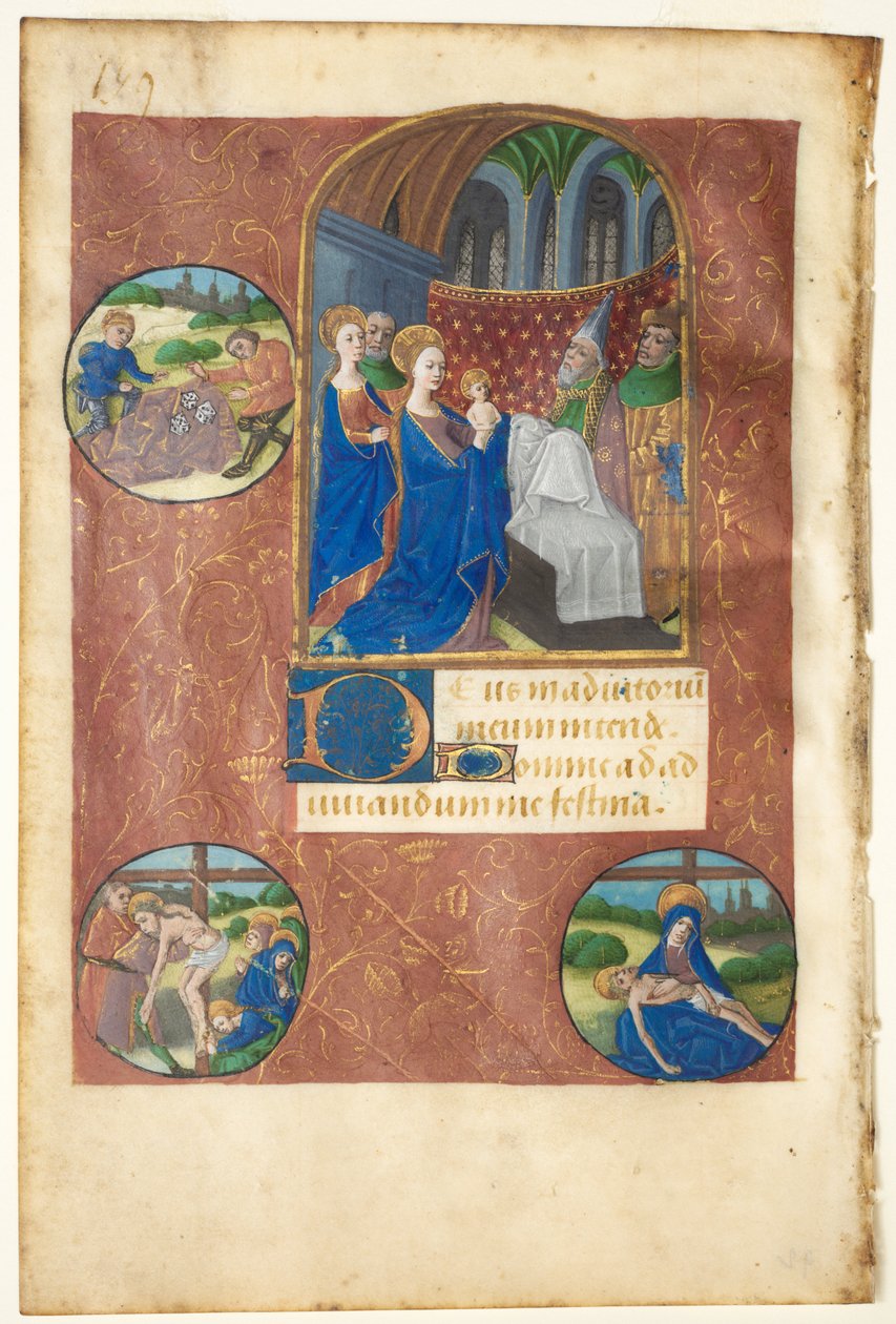 Kartka z Księgi Godzin: Ofiarowanie w świątyni z kółkami rzucania losów..., c1460 autorstwa Master of Adélaïde de Savoie