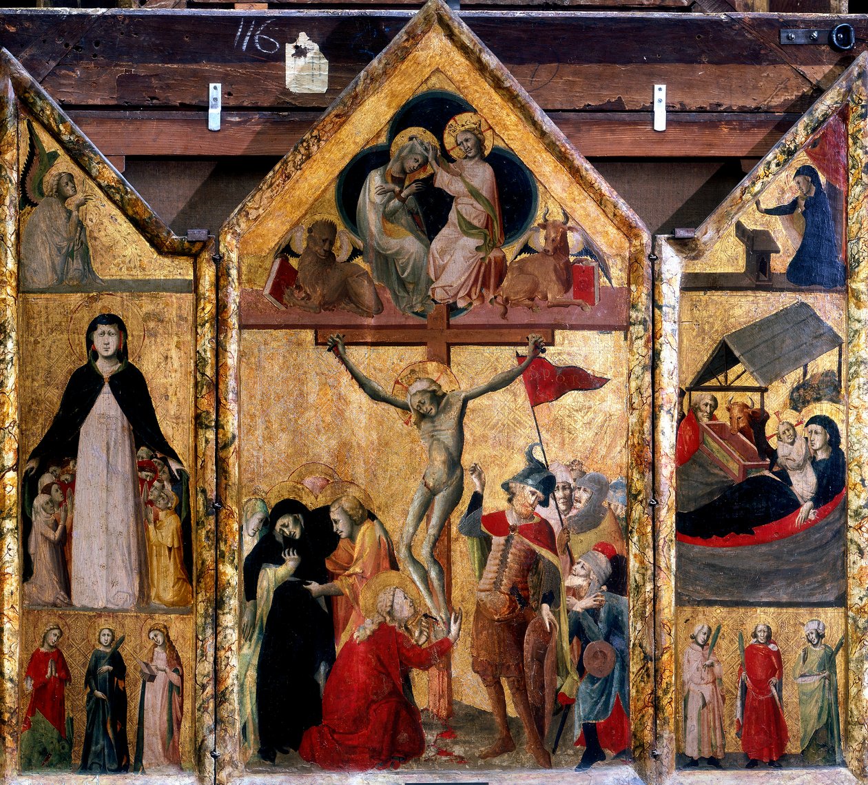 Tryptyk z Ukrzyżowaniem jako płyciną centralną, ok. 1333 autorstwa Master of Bologna