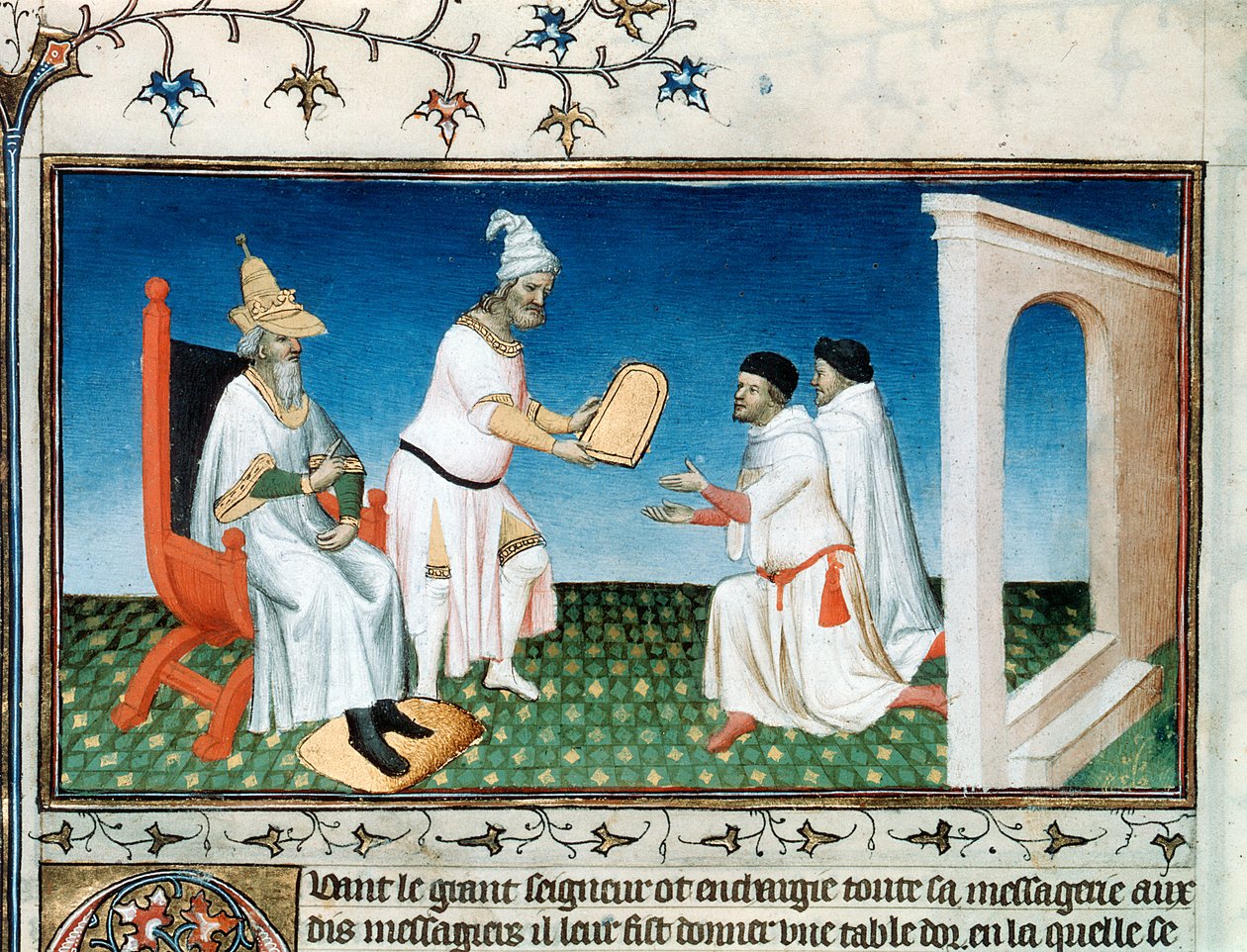 Kubilaj-chan daje Polos paszport, ok. 1280 r., początek XV wieku. autorstwa Master of Boucicaut