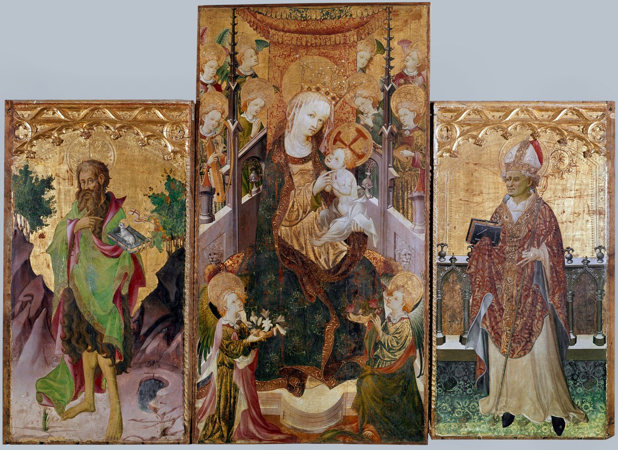 Dziewica z Dzieciątkiem, św. Jan Chrzciciel i św. Ambroży - Ołtarz trójdzielny, ok. 1430 autorstwa Master of Burgo de Osma