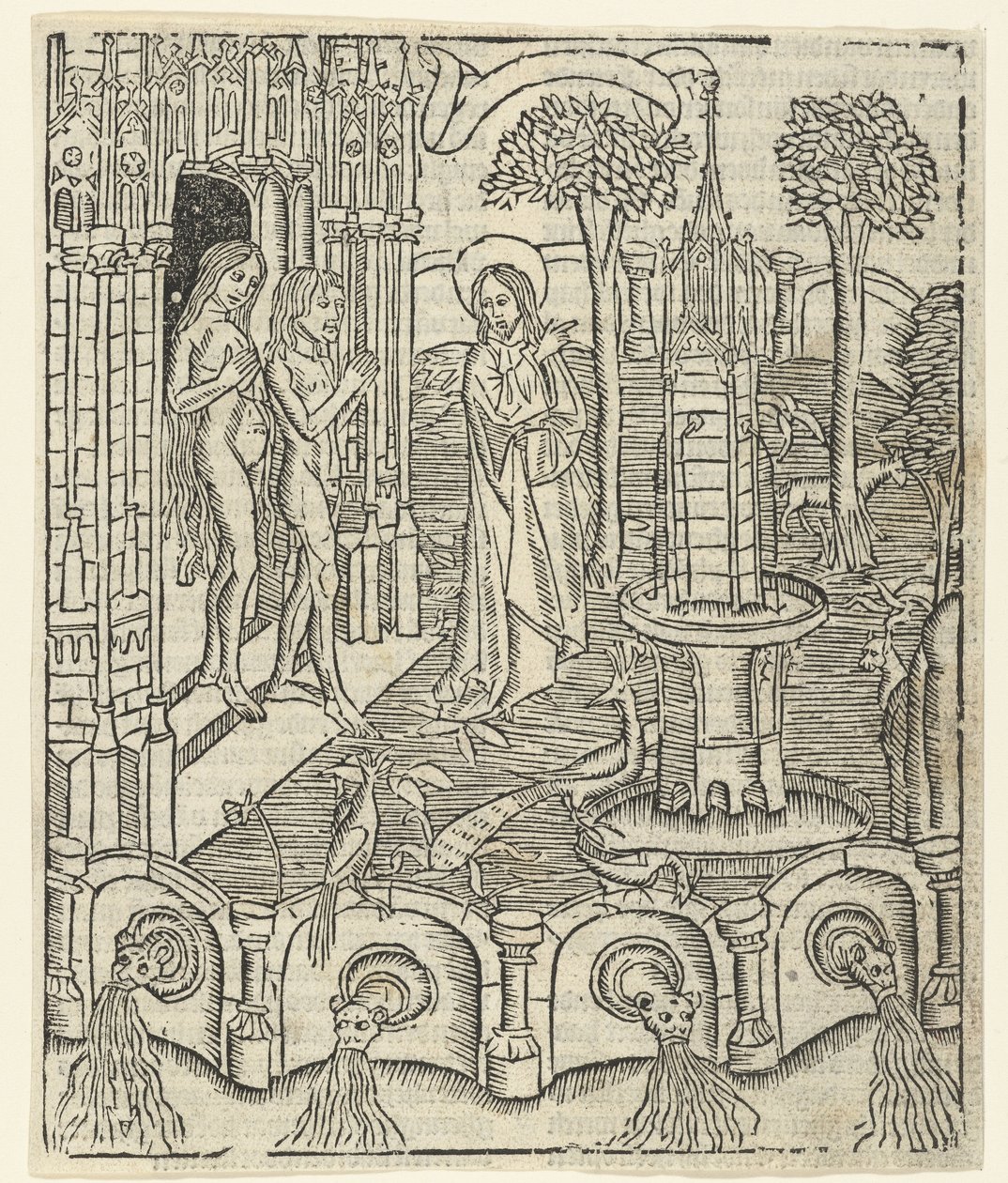 Bóg pokazuje Adamowi i Ewie Raj autorstwa Master of Delft (attributed to)