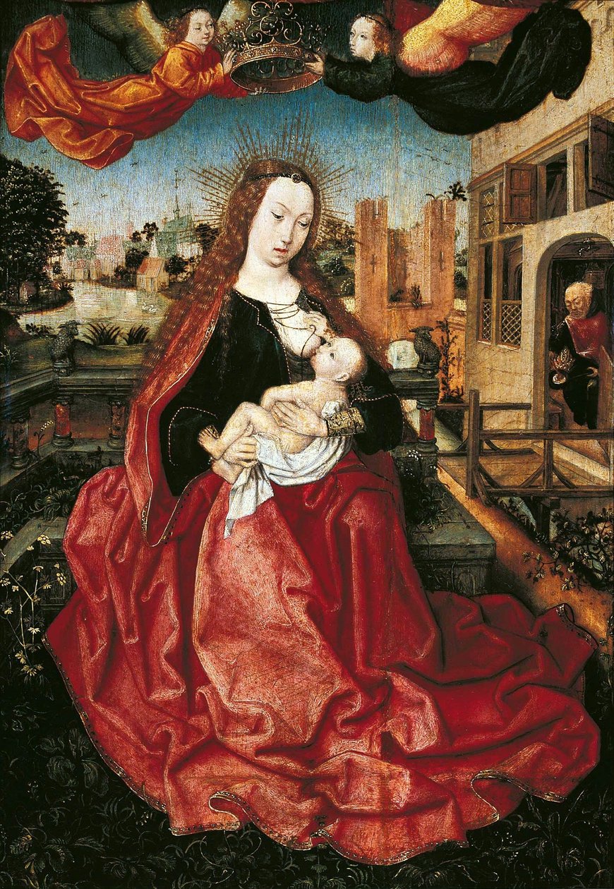 Madonna z Dzieciątkiem ukoronowana przez dwa anioły, 1490s autorstwa Master of Frankfurt