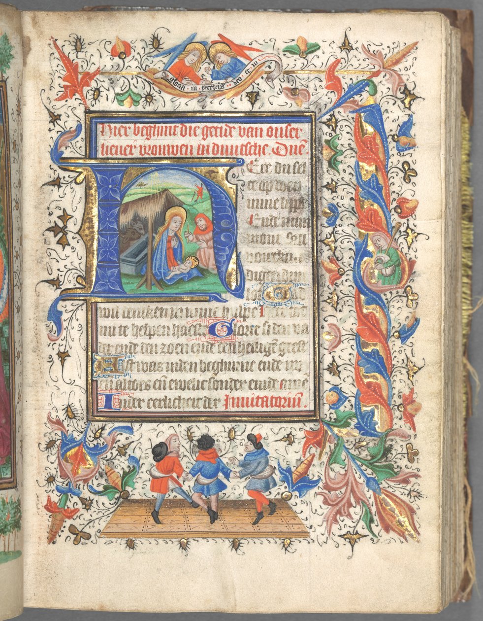 Księga godzin użytkowania Utrechtu: fol. 14r, Inicjał z Narodzenia, c. 1460-1465. autorstwa Master of Gijsbrecht van Brederode