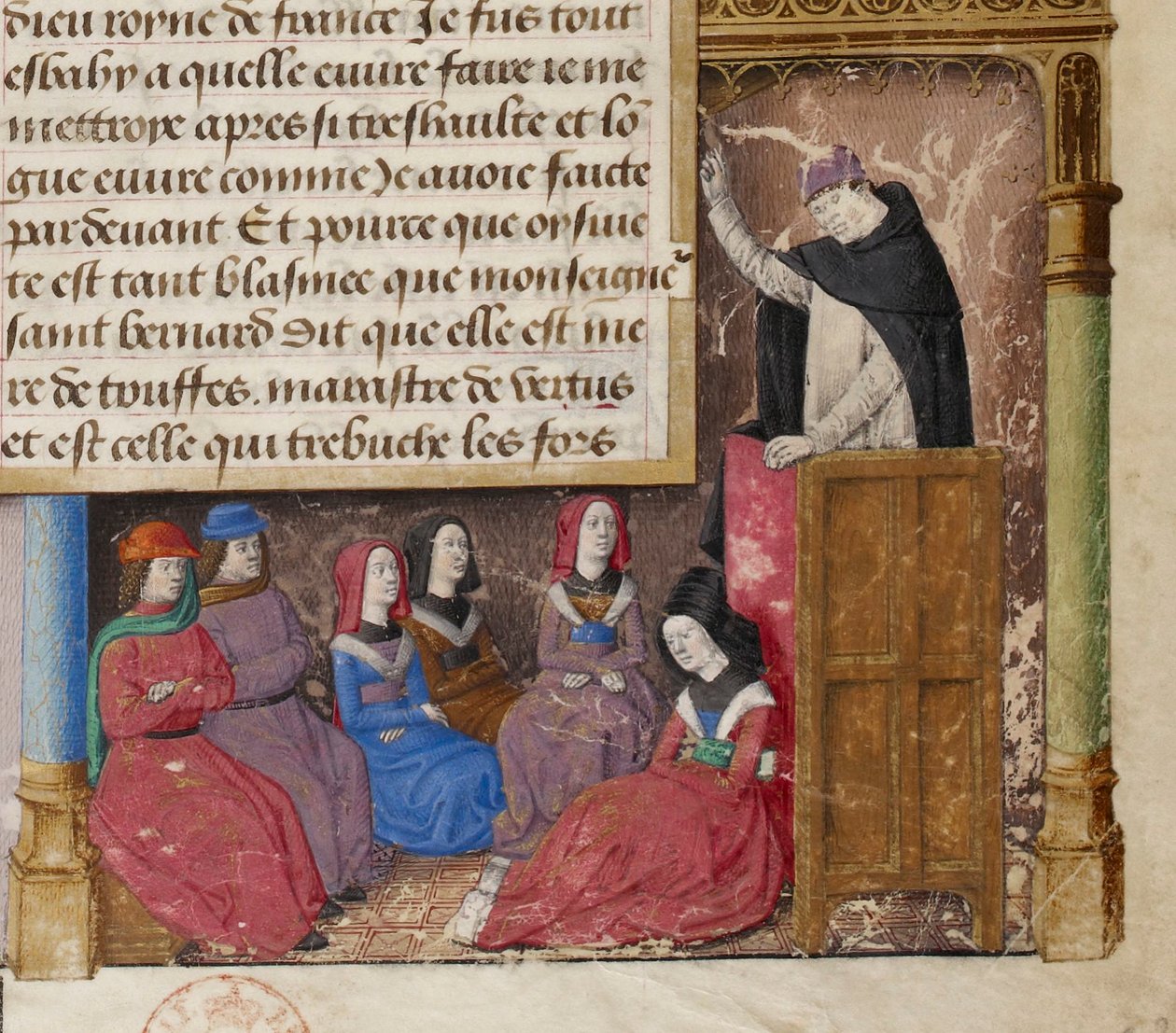 Jacques de Voragine, szczegół miniatury z frontonu rękopisu Złotej legendy. autorstwa Master of Jacques de Besançon